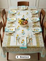 Nappe de table moderne en coton 100% imprimée à la main avec motif floral, avec serviettes pour 6 personnes, en provenance du Rajasthan