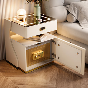 Mesita de Noche Inteligente Moderna con Caja Fuerte, Carga Inalámbrica, Cerradura de Huella Digital, Bluetooth, Madera, LED, para <span class=keywords><strong>Dormitorio</strong></span> - Product Image 2