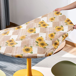 HuiHe vinile misura girasole tovaglia rotonda <span class=keywords><strong>per</strong></span> sala <span class=keywords><strong>da</strong></span> pranzo con bordo elastico - Product Image 3