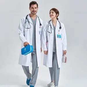 Slim Long Lab Coat Women Men Medical White Coat Doctor Nurse Workwear Professional Lightest-weight Tailored Fit Robe