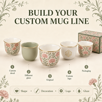 Ensemble de tasses à thé en porcelaine céramique, emballage cadeau, design floral, Guangdong, plaqué or, 8 pièces, OEM ODM, vente en gros, qualité supérieure, en vrac