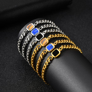 Pulsera de Cadena Cubana de Acero Inoxidable 316L para Hombre, Oro de 18K, Ojo de Tigre, Lapislázuli, Piedra Acrílica Negra, Joyería - Product Image 1
