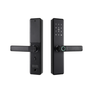 قفل باب ذكي أسود يعمل ببصمة الإصبع وبطاقة الهوية وكلمة المرور وتقنية <span class=keywords><strong>NFC</strong></span> للأبواب المنزلية والفندقية والشقق والمكاتب - Product Image 1