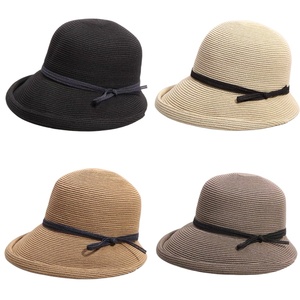 Wholesale Vintage Elegant Foldable Cloche Straw <b>Hat</b> for Women Custom Logo UV Protection Packable <b>Sun</b> Beach Cap with Bow - Product Image 2