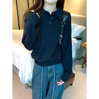 Pull tricoté à manches longues et col boutonné, style preppy, coupe droite, anti-plis, mode automne élégante et de niche