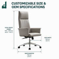 Chaise de direction à dossier haut, revêtement en cuir, soutien lombaire, appui-tête réglable, chaise pivotante à roulettes pour bureau et réception