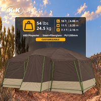 Tente de camping familiale grande capacité Kawagebo Kamp (KK) coupe-vent pour 12 personnes, à parois droites, avec plusieurs pièces et auvent intégral