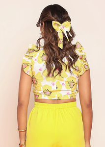 Blusa Ligera con Estampado Amarillo Brillante y Volantes para Mujer, Camisa Casual de Verano, Estilo Moderno para Uso Diario - Product Image 6