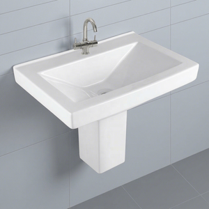 Ensemble de lavabo rectangulaire en céramique de qualité export avec demi-pied - Product Image 2