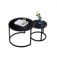 Nouvelle conception de table basse ronde en métal noir moderne à 2 niveaux pour salon, en fil de fer