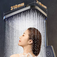 Système de douche moderne gris anthracite avec affichage numérique hydroélectrique à touches piano, ensemble de robinetterie de douche pluie et bidet