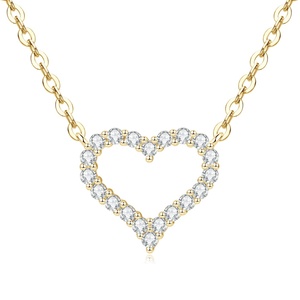 Fashion Eco-friendly Copper 14K Gold Plated Hollow Out Design Jewelry Micro Pave 1.5MM VVS GRA Moissanite Heart <b>Locket</b> Necklace - Product Image 1