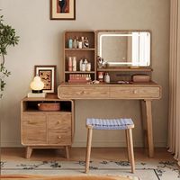 Coiffeuse en Bois Massif Écologique et Durable avec Éclairage Intégré Réglable, Meuble de Rangement Multifonctionnel de Luxe pour Chambre à Coucher