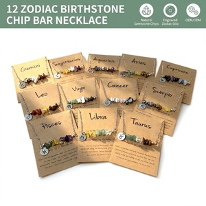 Collar con Barra <span class=keywords><strong>de</strong></span> Piedras Preciosas Naturales, 12 Signos del Zodiaco, Disco <span class=keywords><strong>de</strong></span> Plata Grabado con Piedra <span class=keywords><strong>de</strong></span> Nacimiento, Tarjeta Kraft, Regalo <span class=keywords><strong>de</strong></span> Cumpleaños Personalizado - Product Image 1