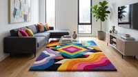 Handgeknüpfter Bunter Teppich mit Geometrischem Wellenmuster, Flachfloriger Bohemian-Teppich, Rutschfester Latex-Teppich für Wohnzimmer und Schlafzimmer, OEM-Anpassung