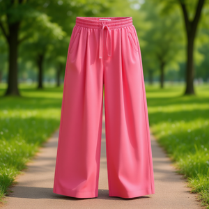 Pantalones de Pierna Ancha para Mujer, Cintura Alta, Largo hasta el Tobillo, Corte Holgado, Plisados, con Cordón, Color Sólido, Transpirables, Casuales, de Verano - Product Image 2