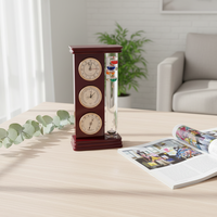 Jam Dinding Desain Art Deco dengan Mesin Quartz, Bingkai Kayu, Peramal Cuaca, Termometer Galileo, Higrometer, dan Barometer