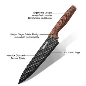 Ensemble de couteaux de cuisine professionnels 6 pièces avec lames noires texturées Poignées en grain de bois et bloc de couteaux <span class=keywords><strong>couteau</strong></span> de cuisine - Product Image 5