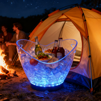 Seau à glace portable en plastique PS personnalisé avec éclairage LED, forme bateau, motif personnalisable, style campagnard, capacité 8L, idéal pour la rentrée scolaire