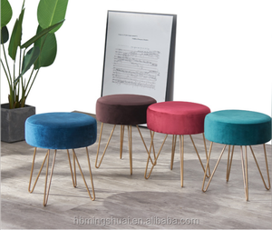 Bedroom Tabouret Moderne <strong>Small</strong> Round Chair Velvet <strong>Footstools</strong> and Ottomans Green Velvet <strong>Footstool</strong> with Gold Legs - Product Image 6