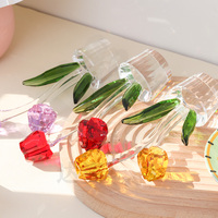 Décoration d'intérieur, matériau naturel écologique, verre cristal K9 de haute qualité, deux petites roses, décorations florales, objets de collection
