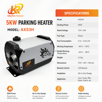 Chauffage au diesel intégré OkyRie AX53H 5000W 12/24/220V, chauffage portable pour véhicule, pour cabine de camion de 20m³, camping-car, caravane