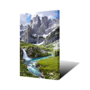 Cuadro en lienzo con paisaje de cascada Majestic Peak, <span class=keywords><strong>río</strong></span> turquesa, pradera <span class=keywords><strong>verde</strong></span>, póster de naturaleza, decoración para el hogar, oficina, hotel - Product Image 2