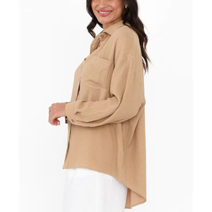 Women's Oversized White Blouses Spring Simple Shirt Collar 100% Cotton Breathable Summer Fashion Long Sports Casual <strong>Tops</strong> - Product Image 5
