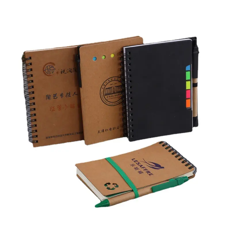 Nhà Máy Giá Rẻ Lưu Ý Pad Tùy Chỉnh Giấy Bìa Máy Tính Xách Tay Nhỏ Xoắn Ốc Kraft Notepad