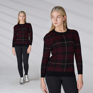Suéter de Punto Personalizado de Fábrica, 100% Lana, para Mujer, Manga Larga, Cuello Redondo, Diseño a Cuadros - Product Image 1
