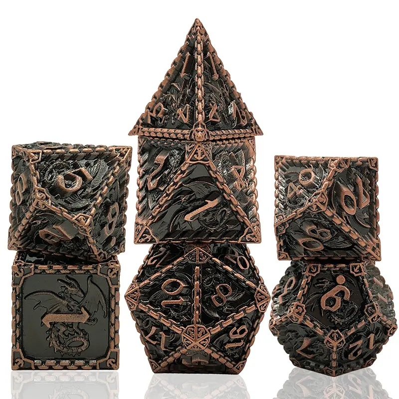 Customized relief Cthulhu metal polyhedron dice, suitable for D&D dragon and dungeon role playing game props, DND dice set