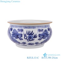 RZUL13-A-B-C Planteur en céramique antique bleu et blanc à motif de paysage, licorne et dragon, brûleur d'encens