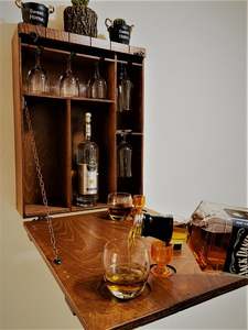 JUNJI Gabinete de Madera Personalizado <span class=keywords><strong>para</strong></span> Colgar Whisky en la Pared, Minibar de Madera, Almacenamiento <span class=keywords><strong>para</strong></span> Vino y Copas, Caja de Regalo Grabada - Product Image 6