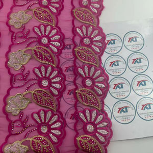 Accessoires de vêtements africains pour bricolage Broderie <span class=keywords><strong>DMC</strong></span> Fleur Organza Dentelle Décoration Polyester coloré Tissu à coudre - Product Image 1