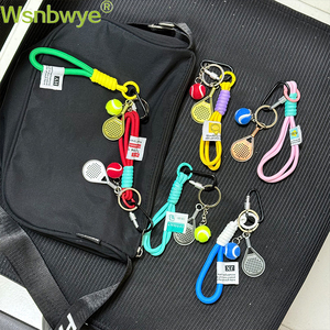 For Mini Vintage Printing Tennis Ball Keychain DIY Zinc Alloy Dripgym Fitness Rubber Sports Keyrings Tennis Ball Keychain