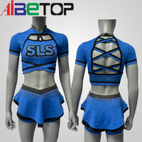 Uniforme de cheerleading personnalisé OEM avec strass, haut court à manches courtes et dos croisé, jupe-short en polyester et élasthanne, logo d'équipe personnalisable
