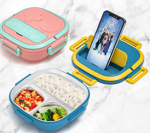 <b>Lunch</b> <b>Box</b> for Toddler <b>Bento</b> <b>Box</b> Food Safe Stainless Steel & BPA FREE 3-Compartment Design Portable Handle - Product Image 6