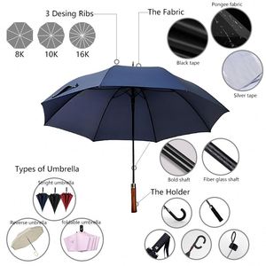 Vente directe usine – Parapluie publicitaire automatique 8 baleines écologique pour homme, avec poignée en bois, idéal pour la pluie, cadeau d'affaires, parapluie de golf avec logo - Product Image 6