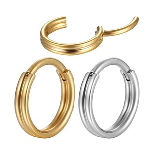Anneau de nez en acier inoxydable à trois couches, fermeture à charnière sans soudure, design géométrique, bijoux de piercing unisexe - Product Image 4