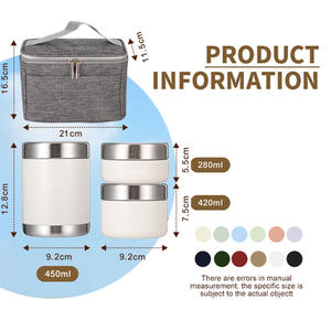 450ml 420ml 280ml colore personalizzato sottovuoto in acciaio inox 304 bocca larga a doppia parete isolato zuppa termica barattolo di cibo con sacchetto - Product Image 2