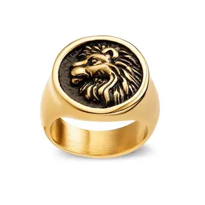 HP European And American Retro Style Lion Head Stainless Steel Ring Personality Rings For Men Wholesale