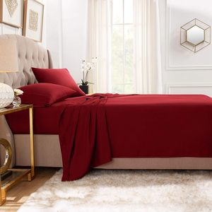 Drap plat de luxe 800 fils Cal King bordeaux 100 % coton satiné respirant pour la maison - Product Image 1
