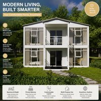 Maison préfabriquée en conteneurs à deux étages, villa modulaire en acier, mini-maison préfabriquée avec double véranda et balcon pour habitation