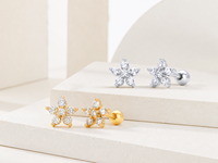 Muweike Boucles d'oreilles clous tendance en argent sterling 925 vermeil avec zircon et motif étoile à cinq branches pour femme, bijoux raffinés