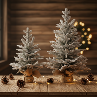 Sapin de Noël miniature de haute qualité de 60 cm avec support en métal, alimenté par USB, léger, décorations floquées blanches