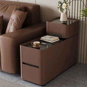 Mueble Auxiliar Multifuncional de Cuero de Lujo Ligero con Carga Inalámbrica, Tapa de Vidrio Templado, Diseño Moderno y Sencillo para el Hogar A22 Le - Product Image 4
