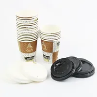Gobelets à café jetables en papier à paroi simple de 10 oz, écologiques, avec revêtement PE, avec couvercles imprimés personnalisés, marque FABAILONG, origine Anhui
