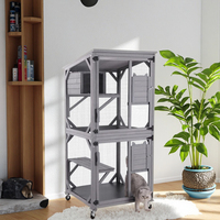 Maison de chat en bois massif de luxe avec Cages pour animaux de compagnie Enceinte de villa extérieure étanche pour chats Conception pliante en fer Motif animal