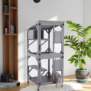 애완 동물 케이지가있는 고급 단단한 나무 고양이 집 고양이를위한 방수 야외 빌라 인클로저 철 접는 디자인 동물 패턴 - Product Image 2