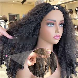 Perruque synthétique HAIRCUBE en cheveux naturels lisses africains, résistante <span class=keywords><strong>à</strong></span> la chaleur, haute température, avec bandeau élastique, noire, effet lâche, photo réelle - Product Image 5